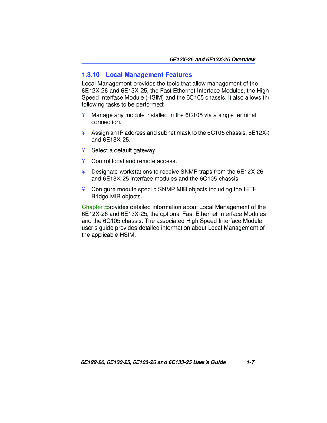 Cabletron Systems 6E132-25, 6E133-25, 6E123-26, 6E122-26 manual Local Management Features 