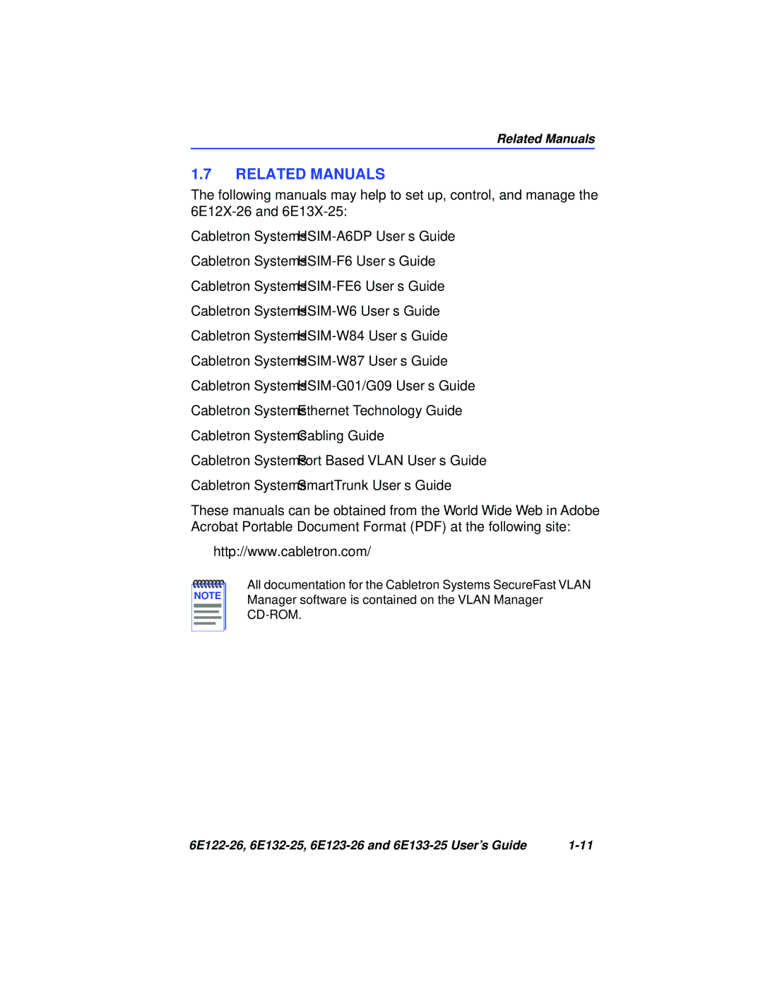 Cabletron Systems 6E132-25, 6E133-25, 6E123-26, 6E122-26 manual Related Manuals 