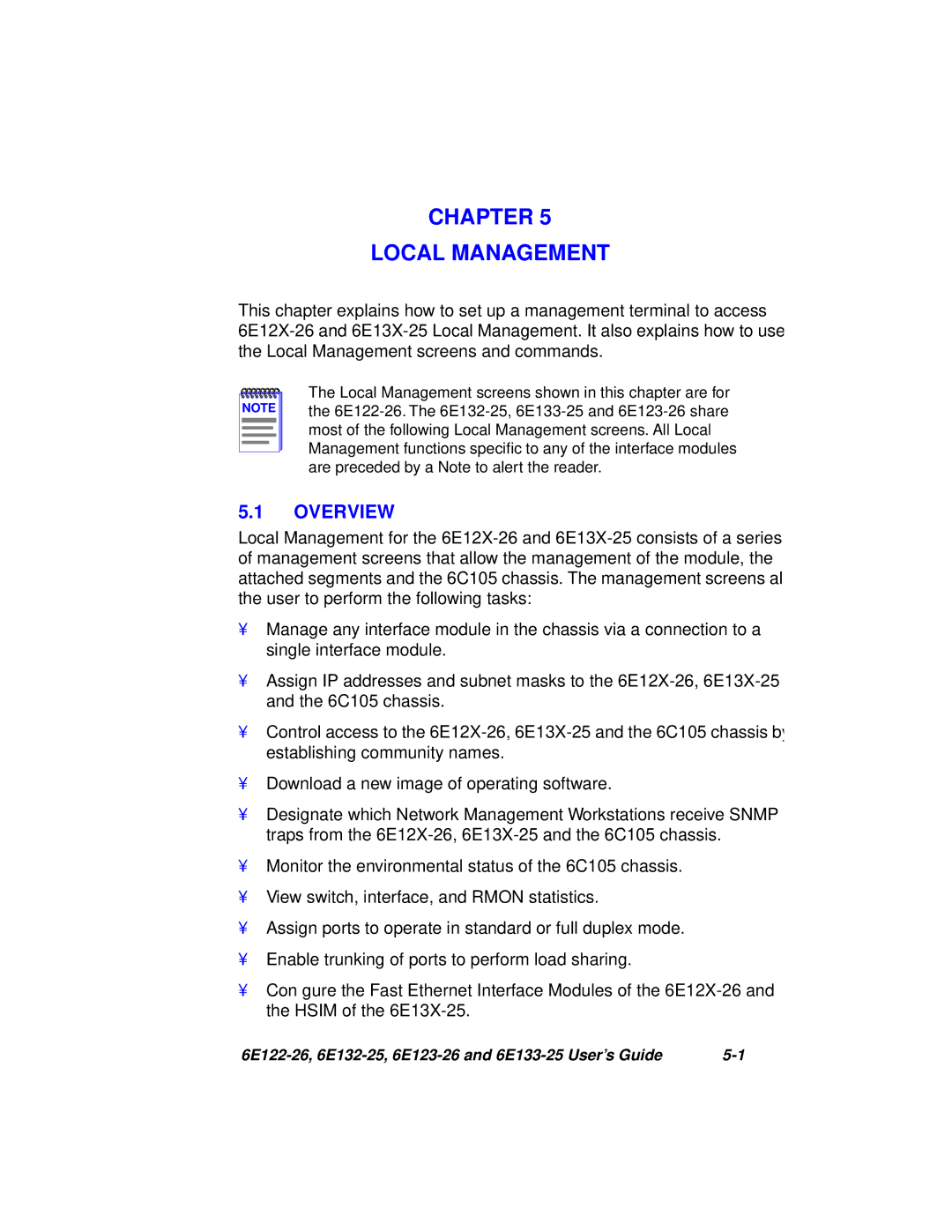 Cabletron Systems 6E123-26, 6E133-25, 6E122-26, 6E132-25 manual Chapter Local Management, Overview 