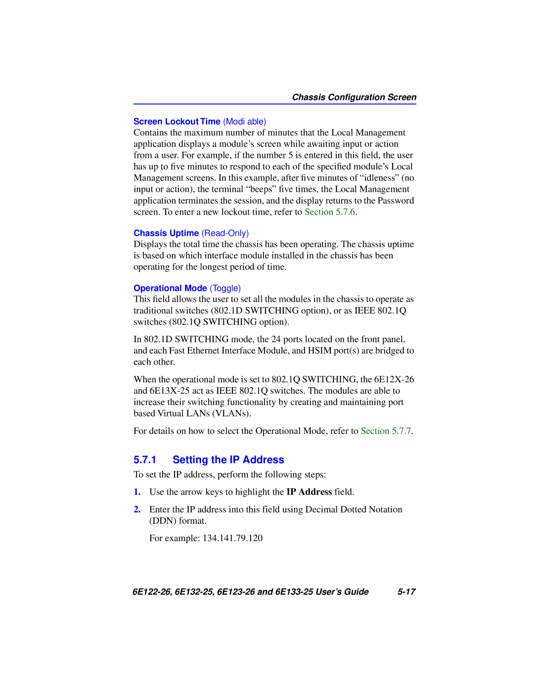 Cabletron Systems 6E123-26, 6E133-25, 6E122-26, 6E132-25 manual Setting the IP Address 