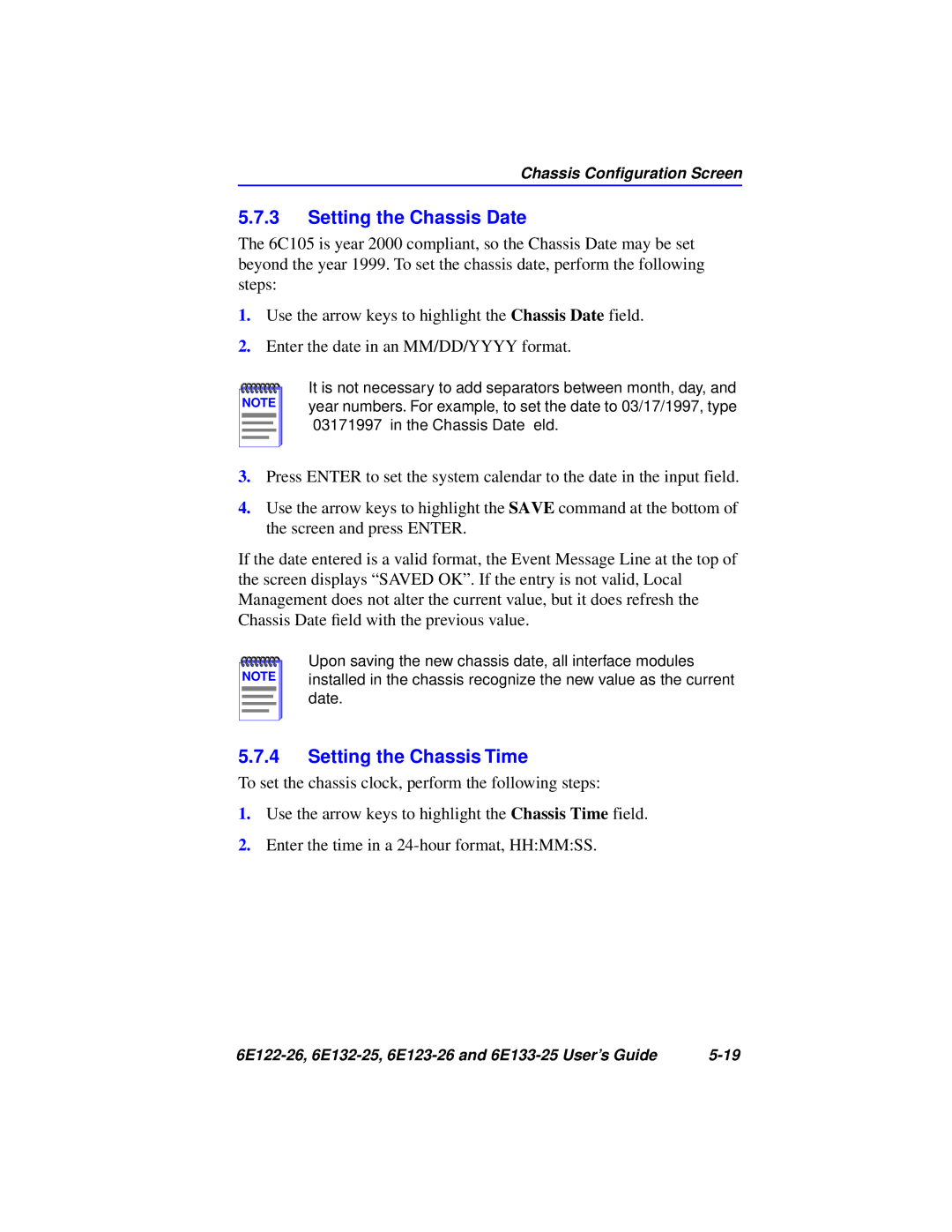Cabletron Systems 6E132-25, 6E133-25, 6E123-26, 6E122-26 manual Setting the Chassis Date, Setting the Chassis Time 