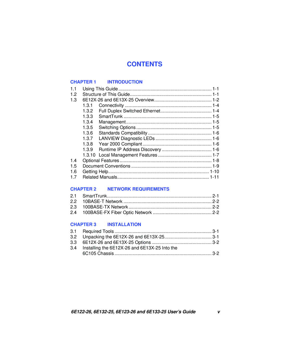 Cabletron Systems 6E132-25, 6E133-25, 6E123-26, 6E122-26 manual Contents 