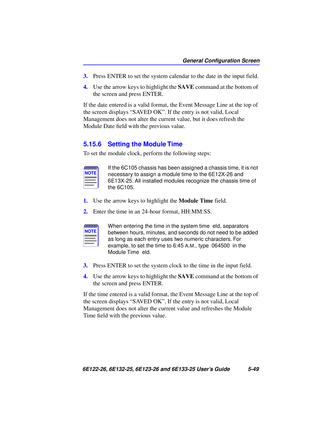 Cabletron Systems 6E123-26, 6E133-25 manual Setting the Module Time, To set the module clock, perform the following steps 