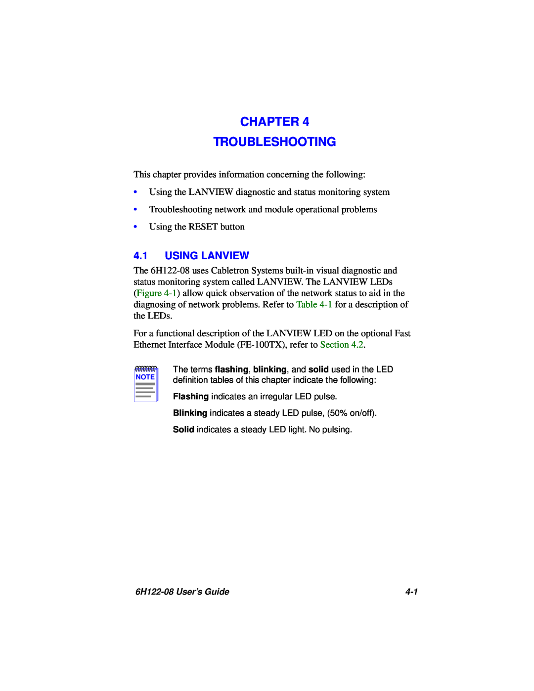Cabletron Systems 6H122-08 manual Chapter Troubleshooting, Using Lanview 