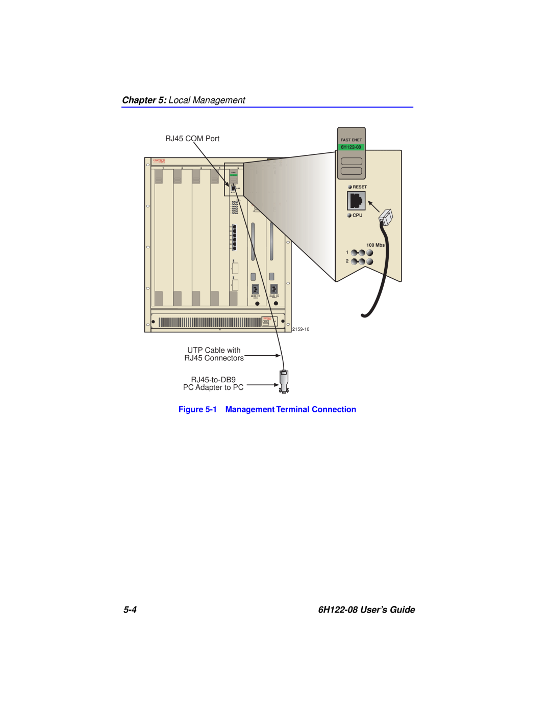 Cabletron Systems Local Management, 6H122-08 User’s Guide, 1 Management Terminal Connection, RJ45 COM Port, Fast Enet 