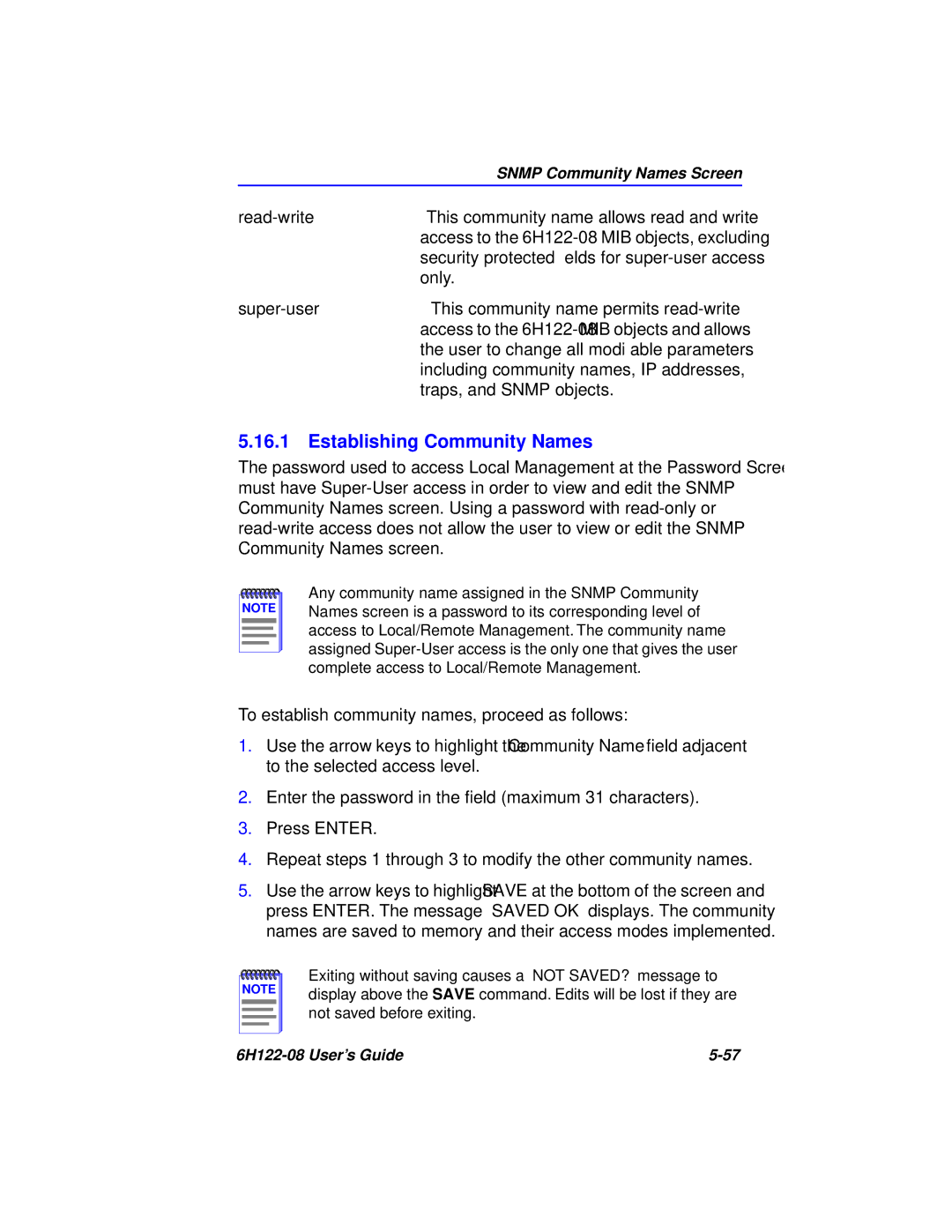 Cabletron Systems 6H122-08 manual Read-write This community name allows read and write 