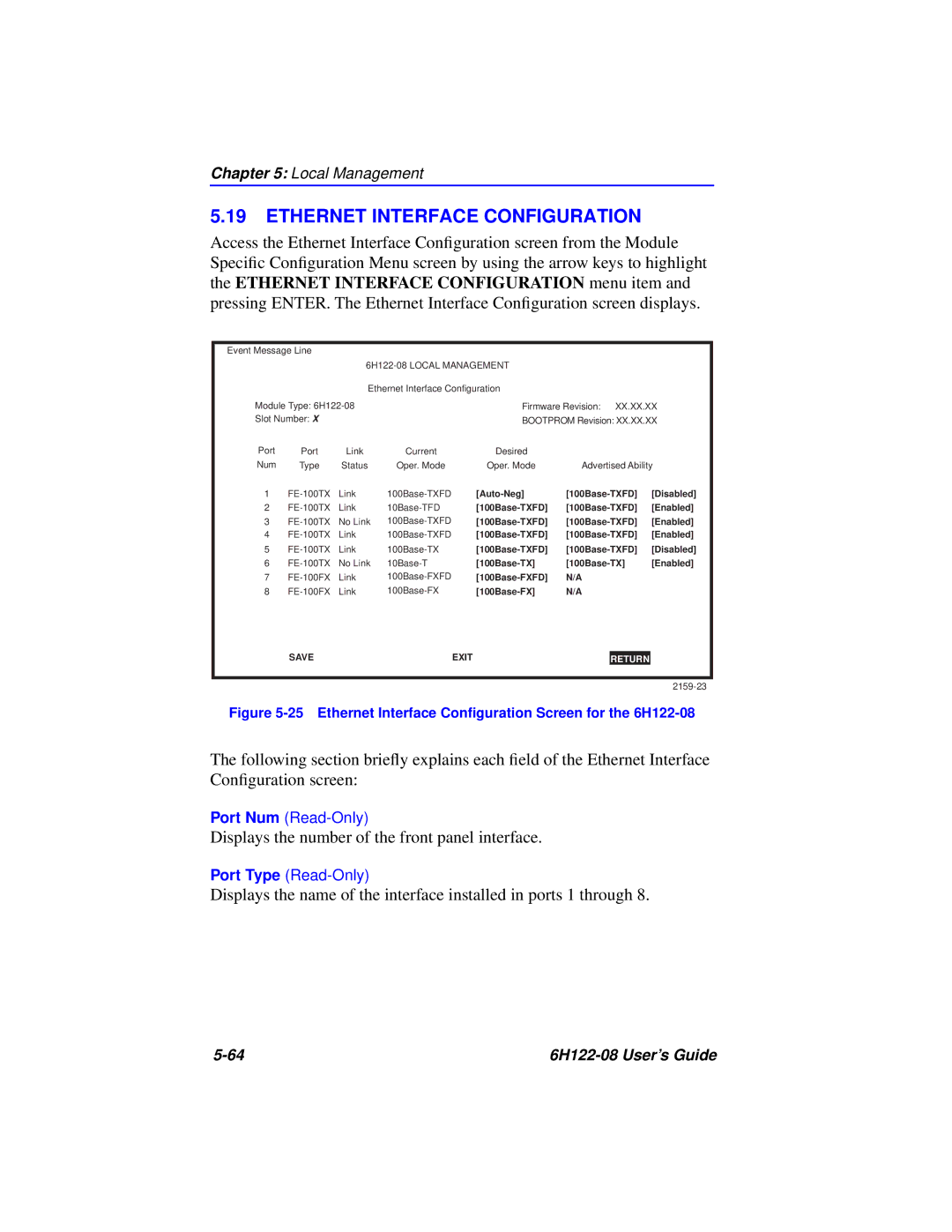 Cabletron Systems manual Ethernet Interface Configuration, Ethernet Interface Conﬁguration Screen for the 6H122-08 