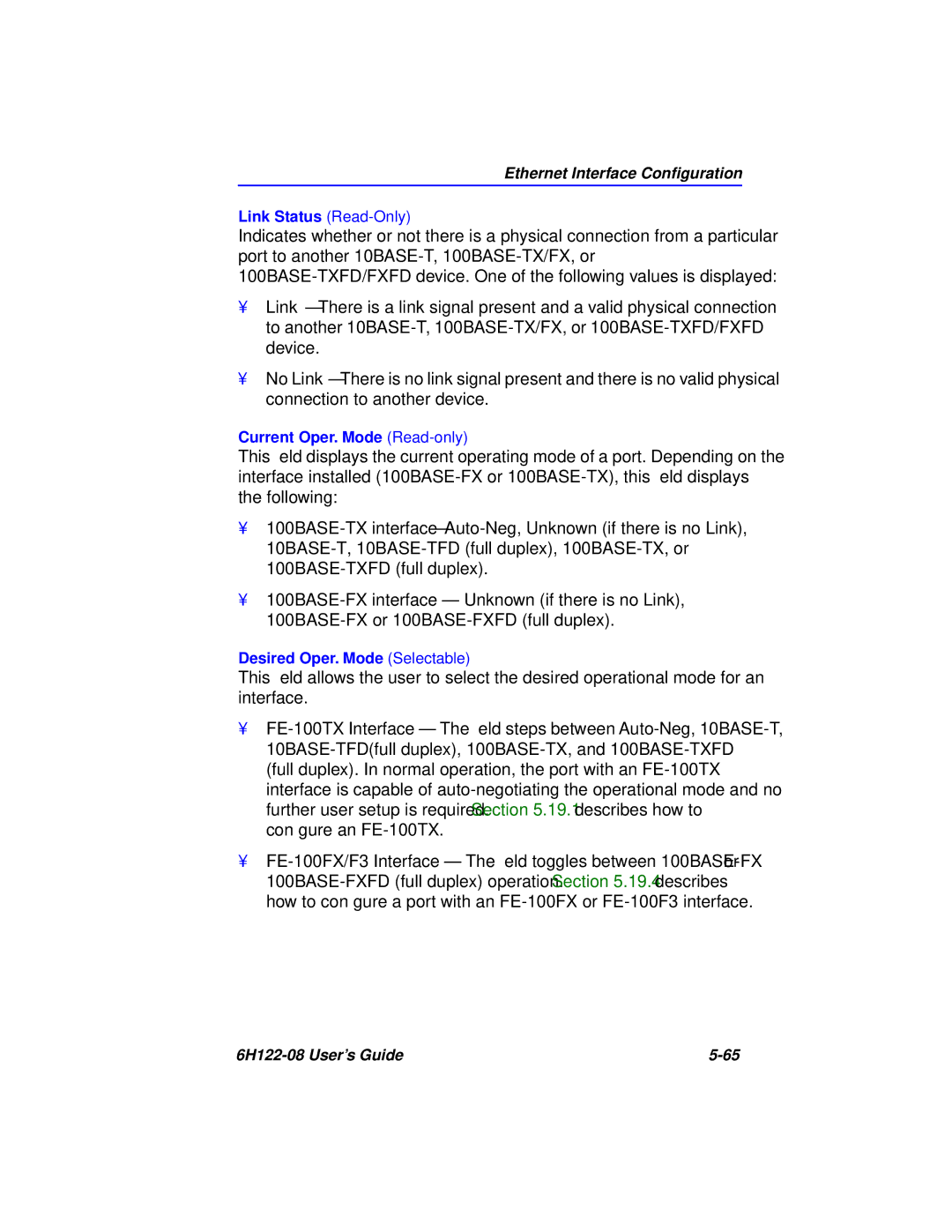 Cabletron Systems 6H122-08 manual Ethernet Interface Conﬁguration 