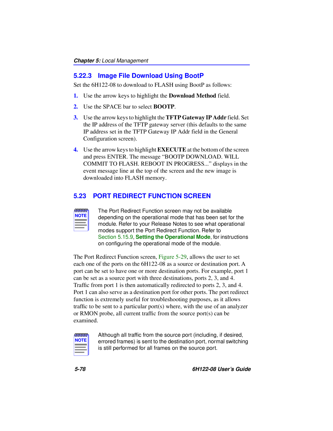 Cabletron Systems 6H122-08 manual Image File Download Using BootP, Port Redirect Function Screen 