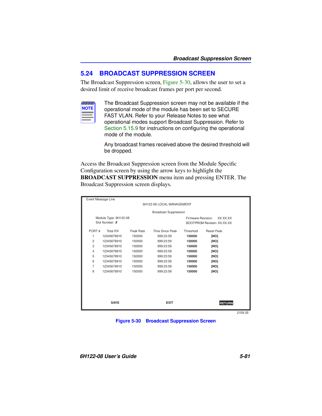 Cabletron Systems 6H122-08 manual Broadcast Suppression Screen 