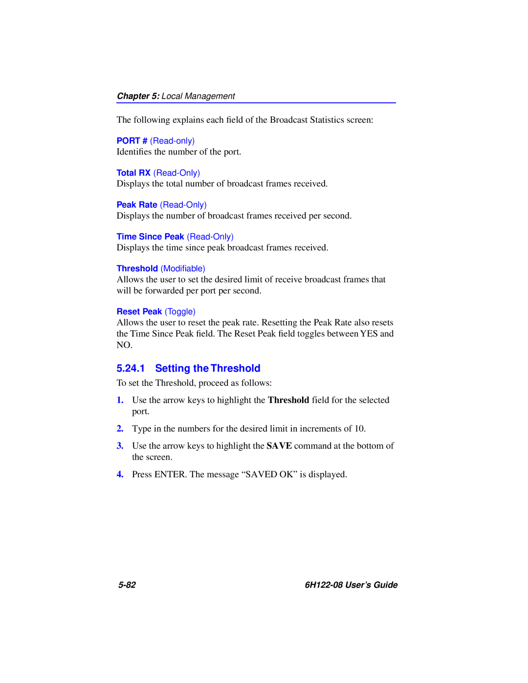 Cabletron Systems 6H122-08 manual Setting the Threshold 