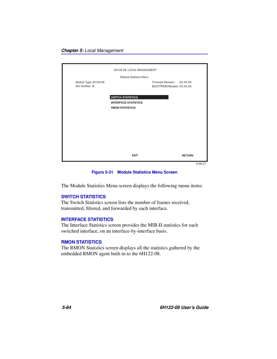 Cabletron Systems 6H122-08 manual Switch Statistics 