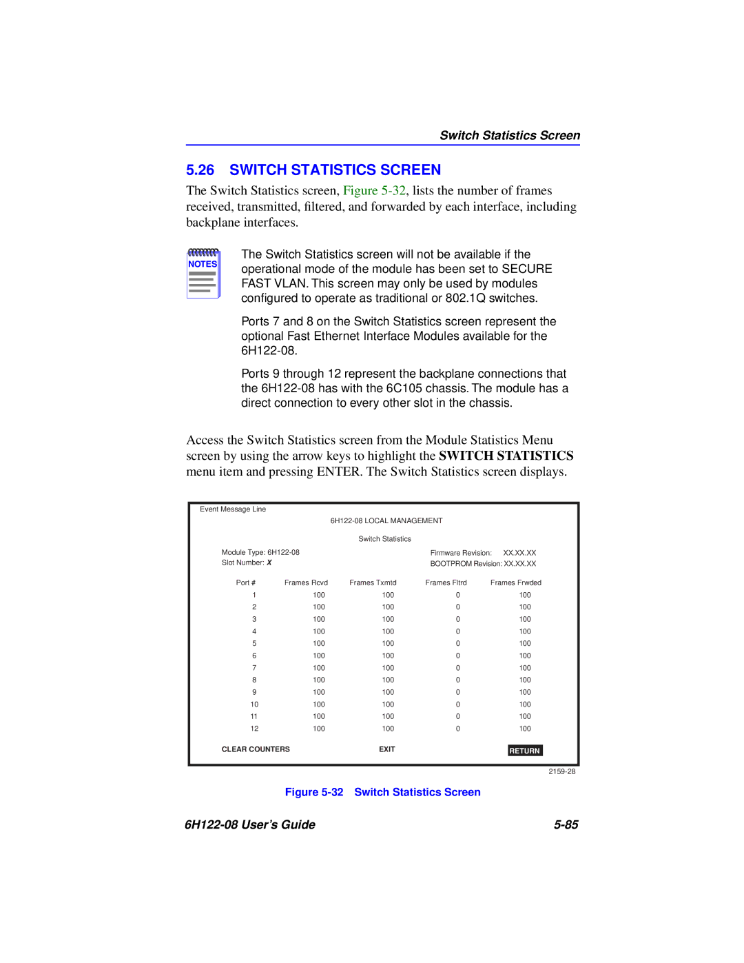 Cabletron Systems 6H122-08 manual Switch Statistics Screen 