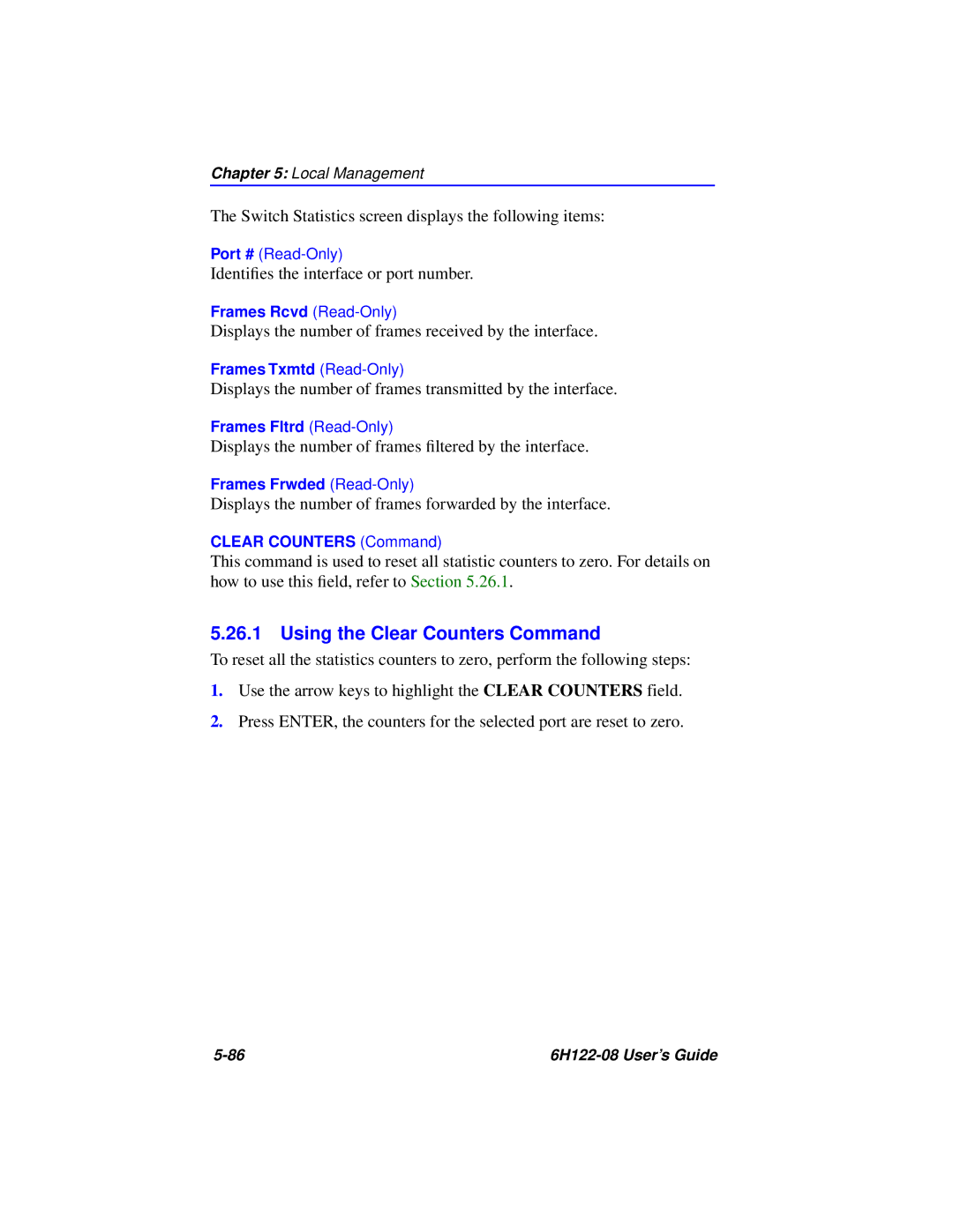 Cabletron Systems 6H122-08 manual Using the Clear Counters Command 