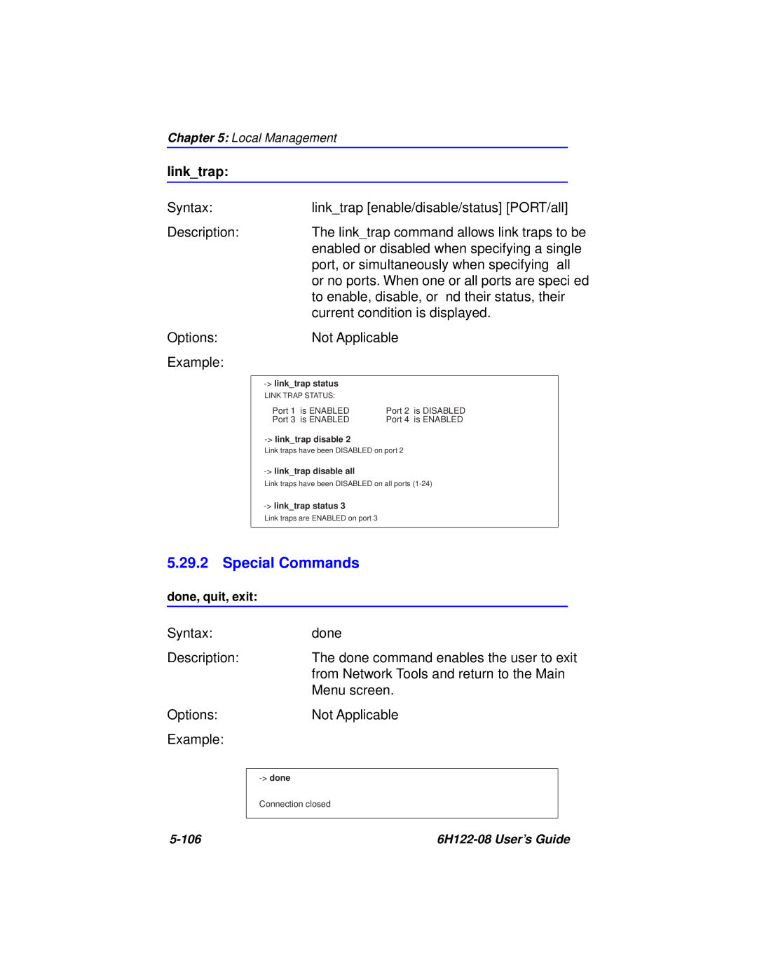 Cabletron Systems 6H122-08 manual Special Commands, Linktrap 