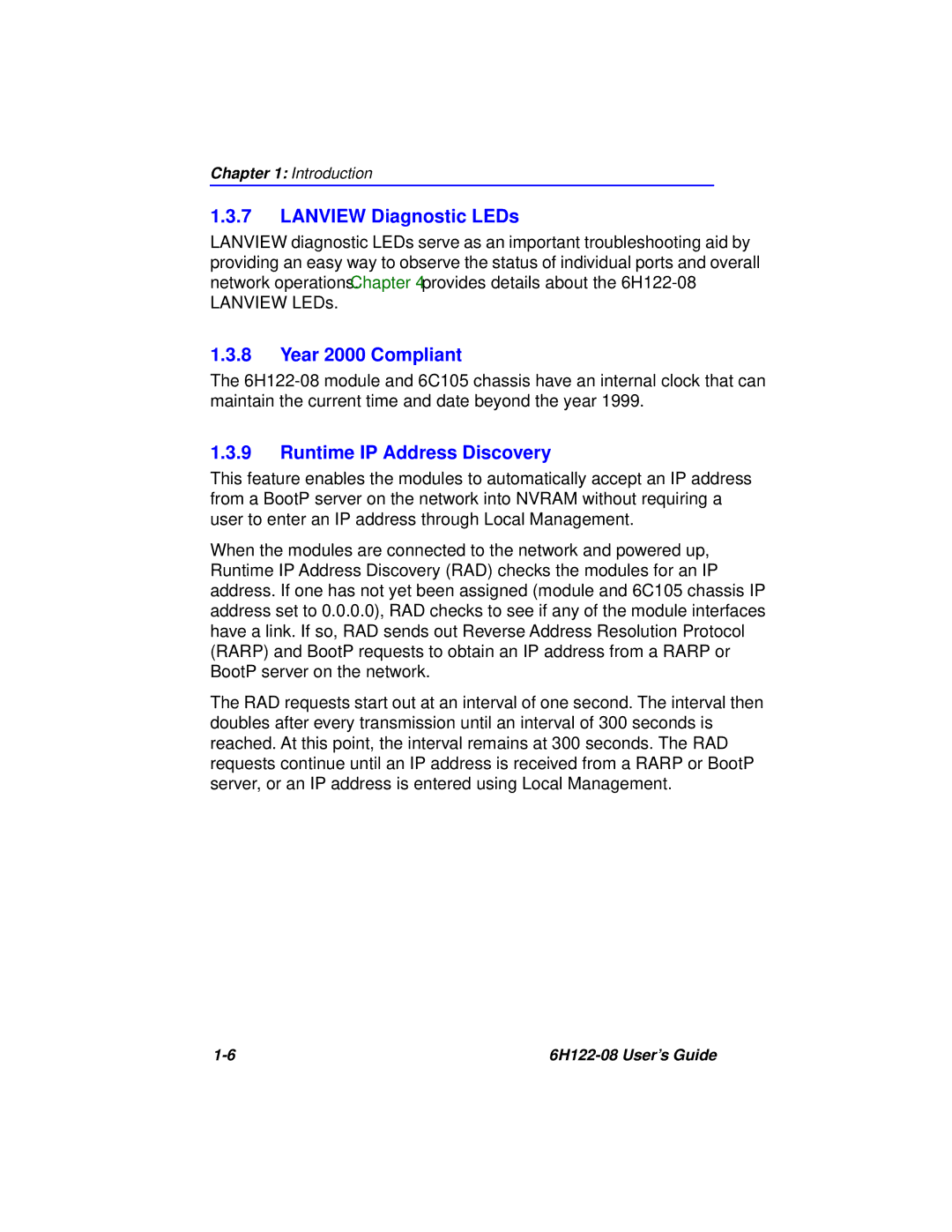 Cabletron Systems 6H122-08 manual Lanview Diagnostic LEDs, Year 2000 Compliant, Runtime IP Address Discovery 