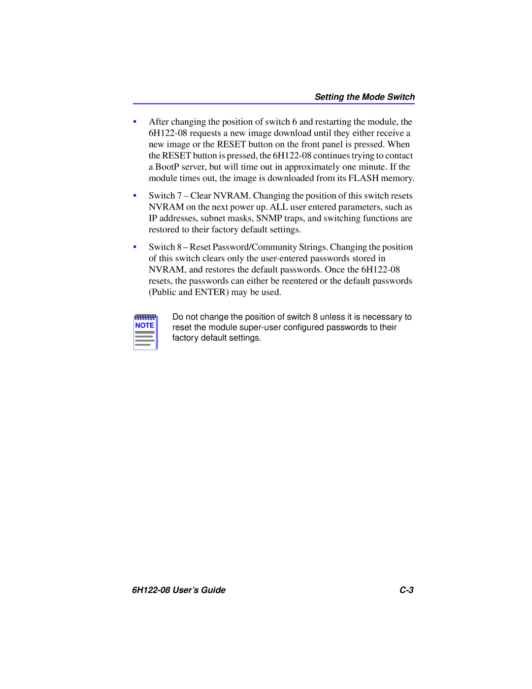 Cabletron Systems 6H122-08 manual Setting the Mode Switch 