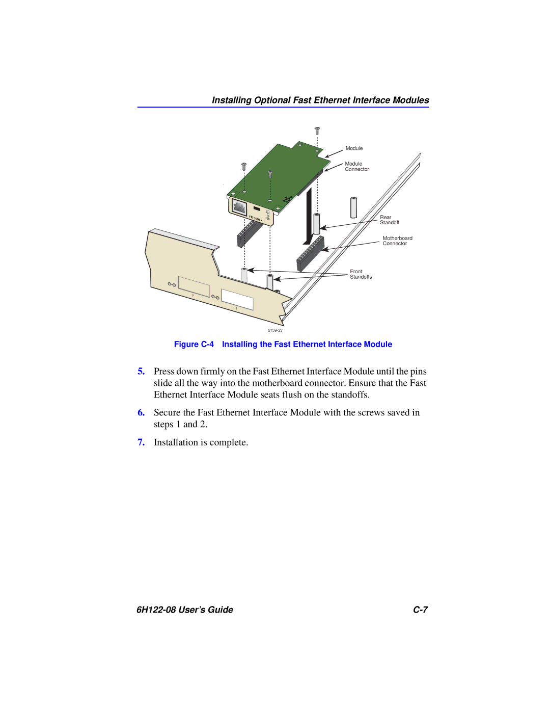 Cabletron Systems 6H122-08 manual Figure C-4 Installing the Fast Ethernet Interface Module 