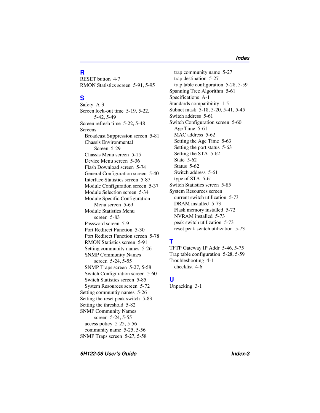 Cabletron Systems manual 6H122-08 User’s Guide Index-3 