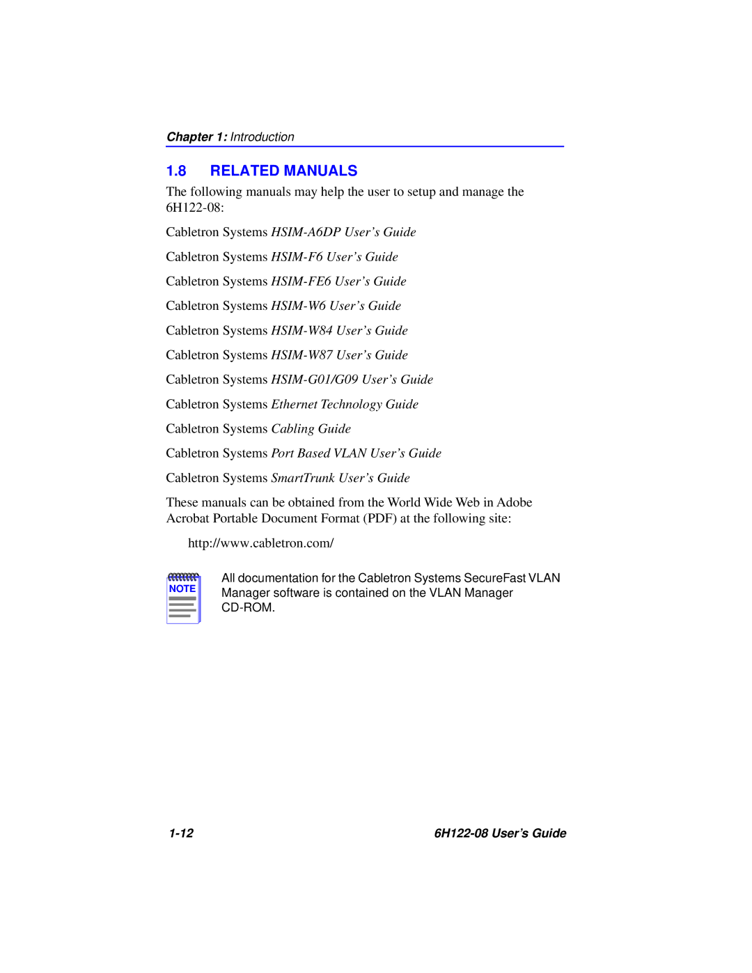 Cabletron Systems 6H122-08 manual Related Manuals, Cabletron Systems Cabling Guide 