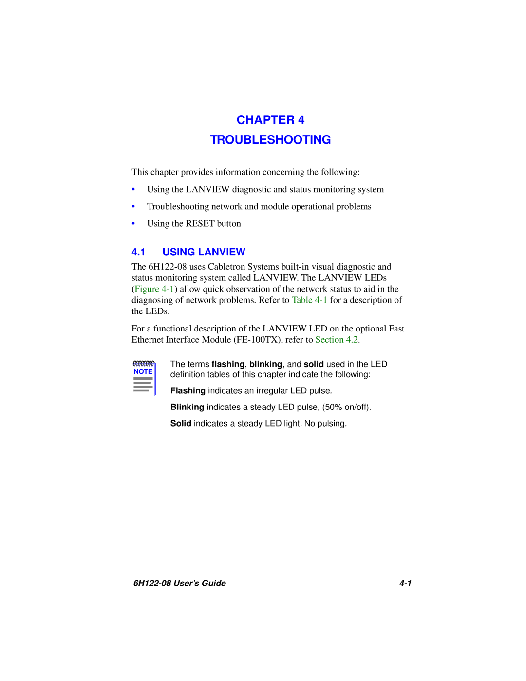 Cabletron Systems 6H122-08 manual Chapter Troubleshooting, Using Lanview 