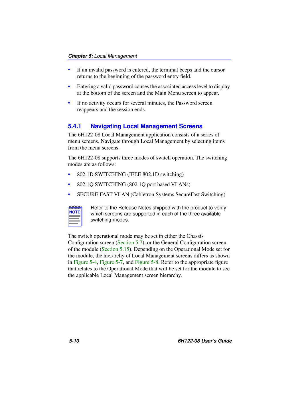 Cabletron Systems 6H122-08 manual Navigating Local Management Screens 