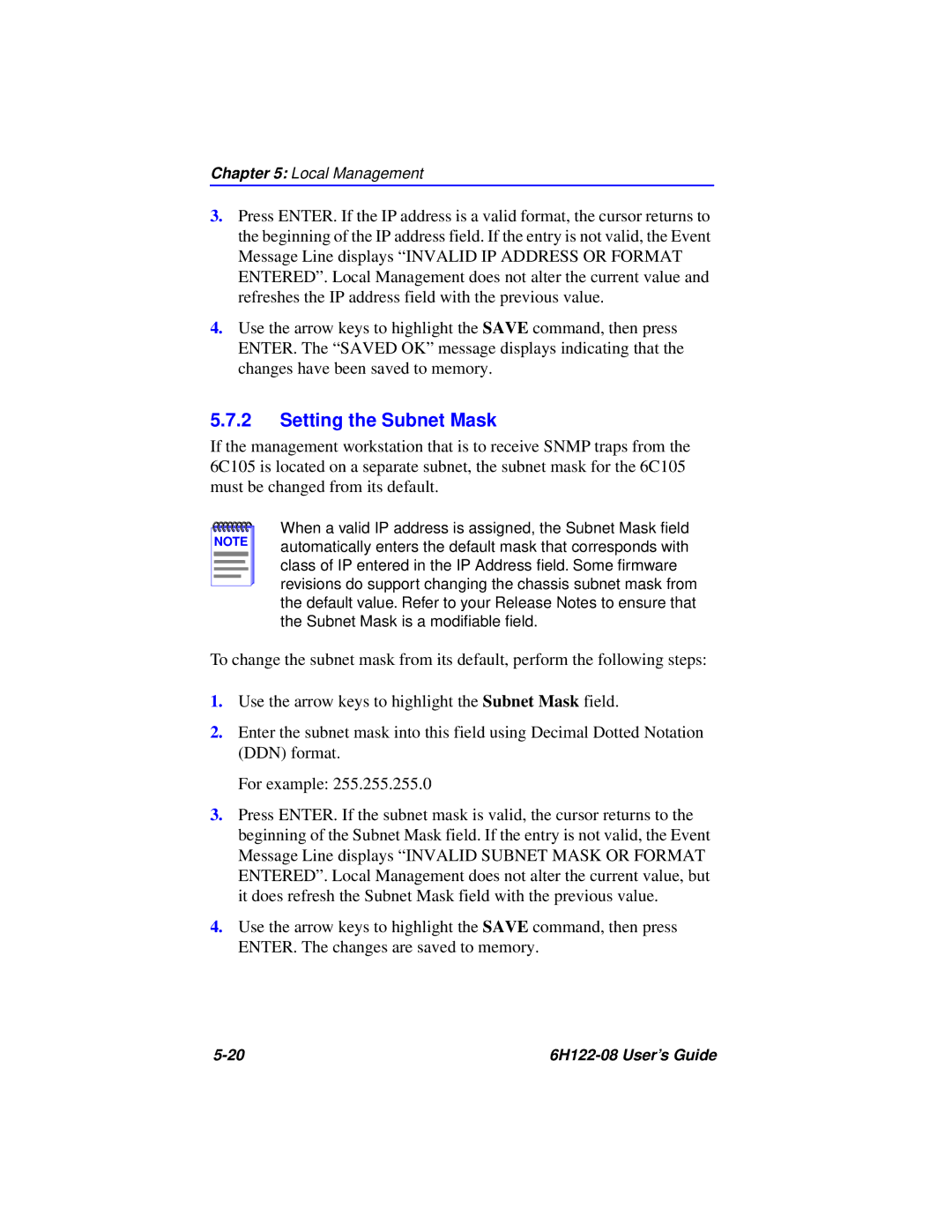 Cabletron Systems 6H122-08 manual Setting the Subnet Mask 