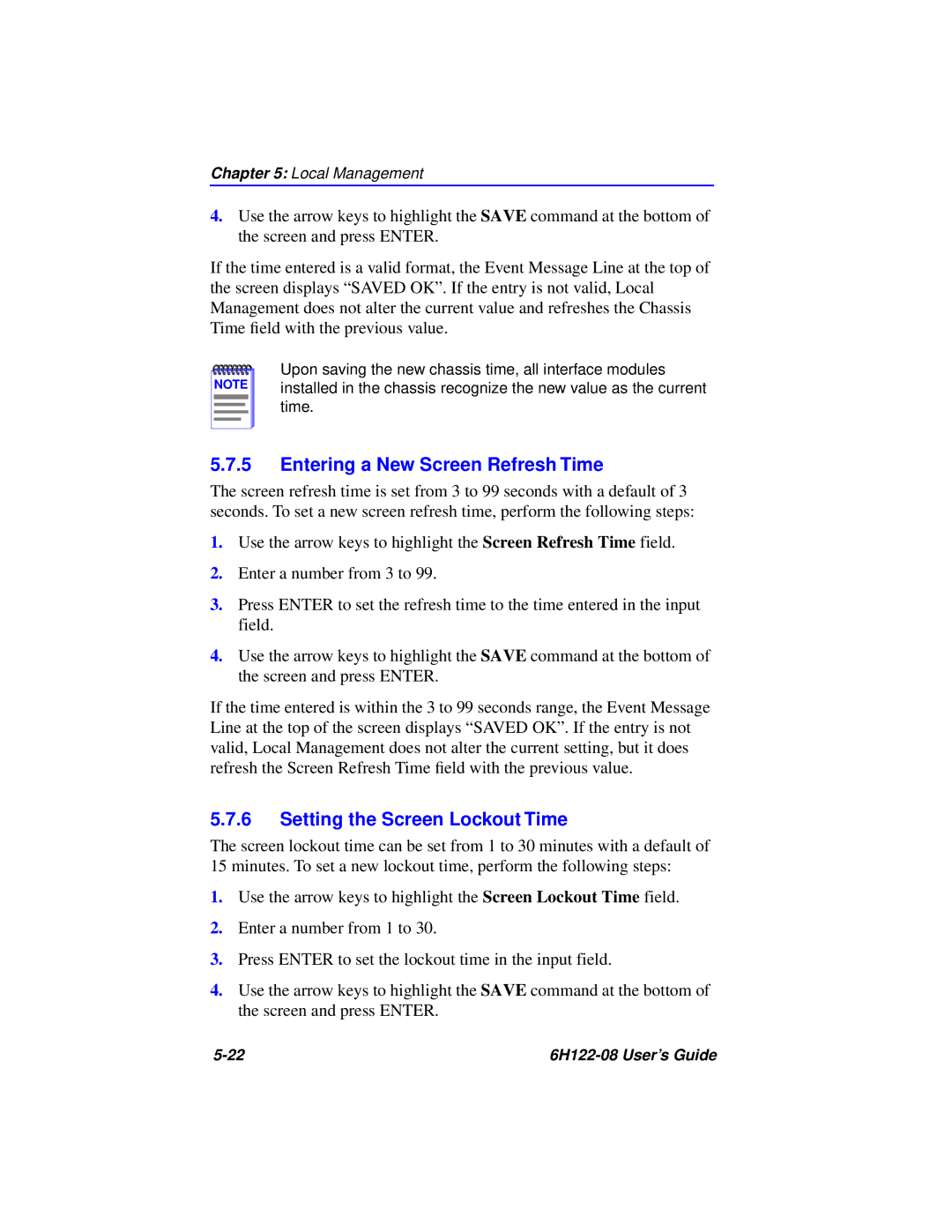 Cabletron Systems 6H122-08 manual Entering a New Screen Refresh Time, Setting the Screen Lockout Time 