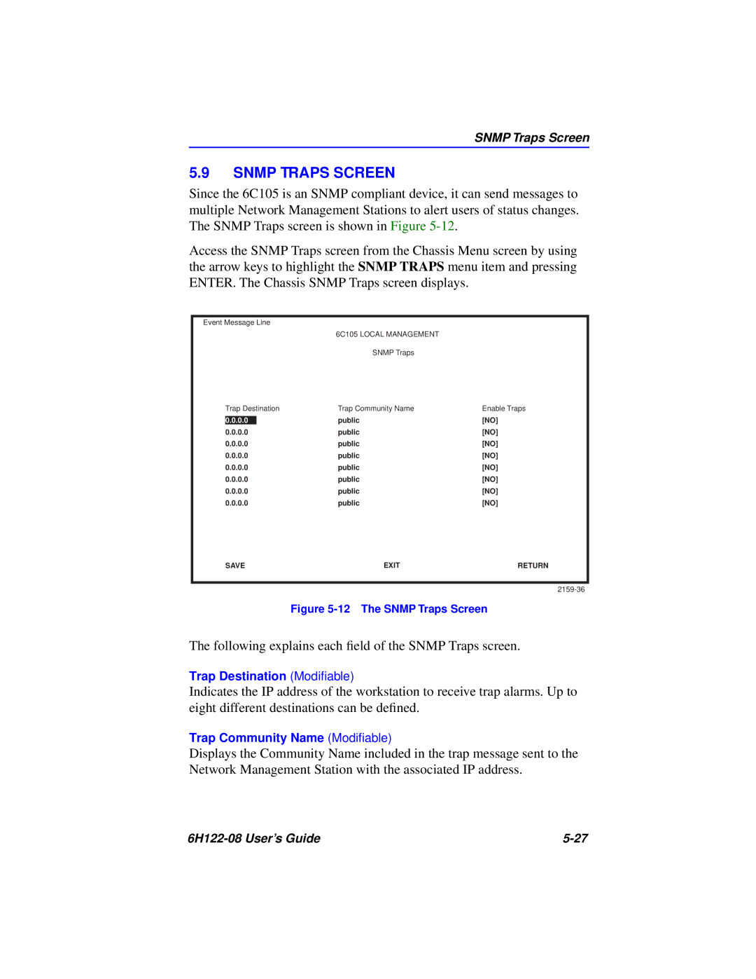 Cabletron Systems 6H122-08 manual The Snmp Traps Screen 