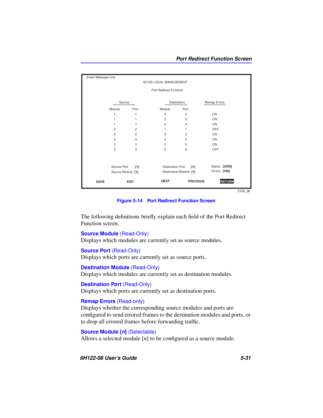 Cabletron Systems 6H122-08 manual Displays which modules are currently set as source modules 