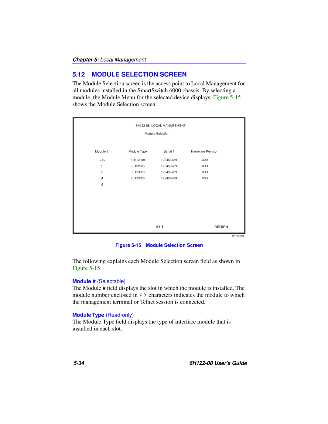 Cabletron Systems 6H122-08 manual Module Selection Screen 