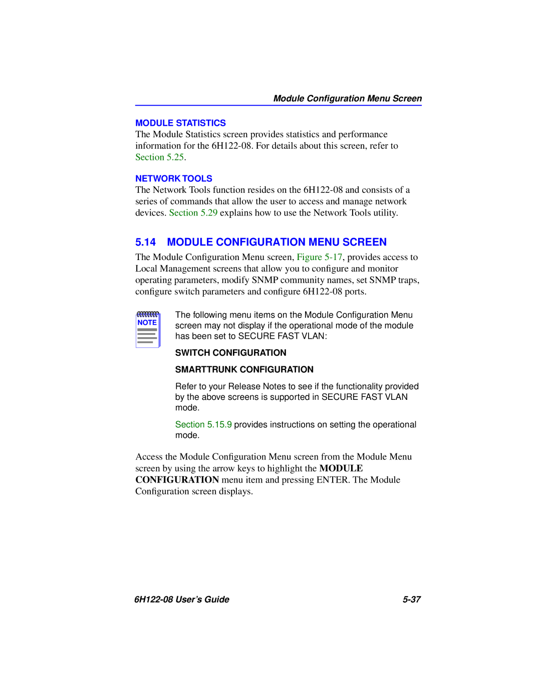 Cabletron Systems 6H122-08 manual Module Configuration Menu Screen, Switch Configuration Smarttrunk Configuration 