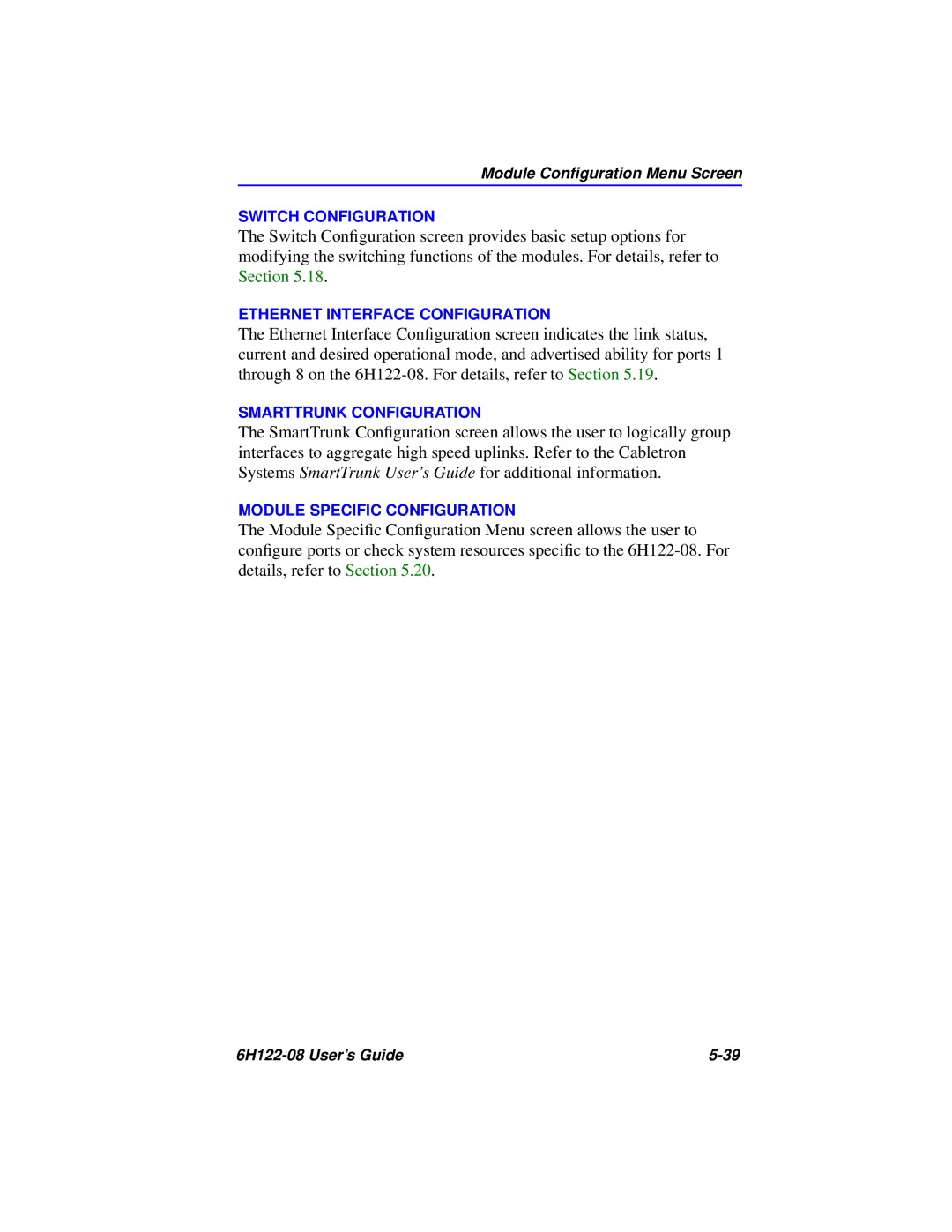 Cabletron Systems 6H122-08 manual Switch Configuration 