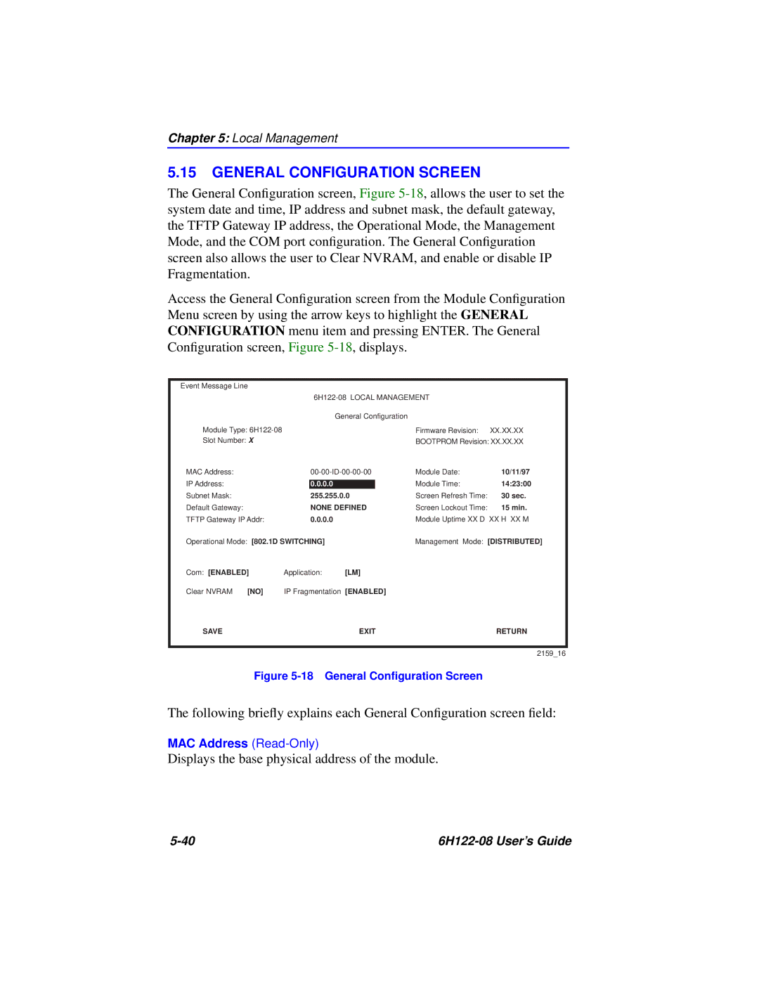 Cabletron Systems 6H122-08 manual General Configuration Screen, None Defined 