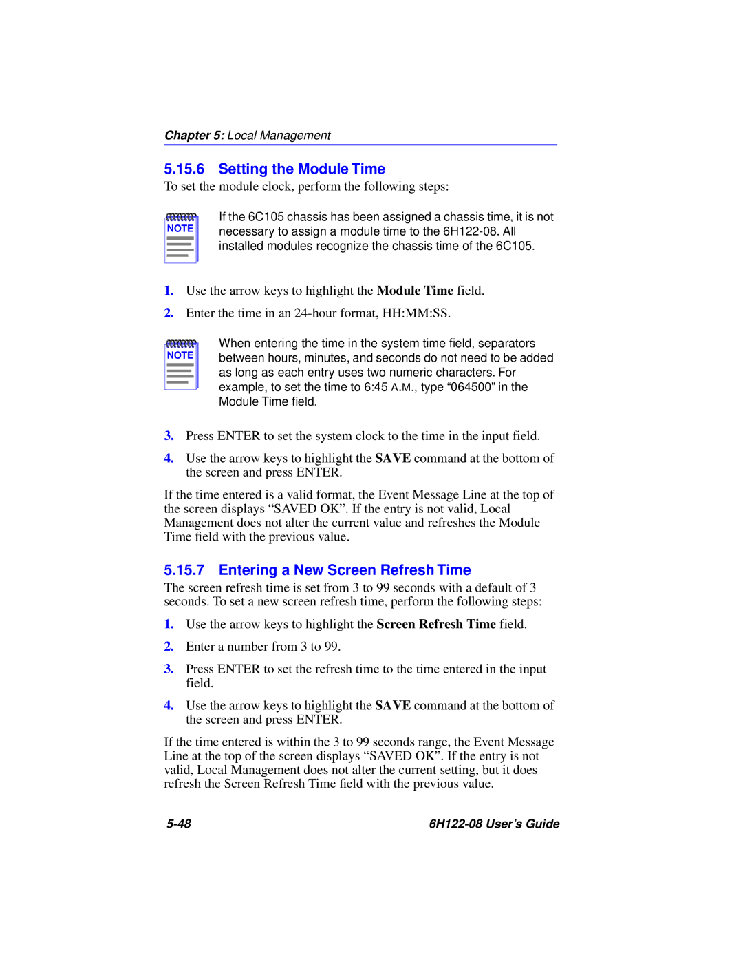 Cabletron Systems 6H122-08 manual Setting the Module Time, To set the module clock, perform the following steps 