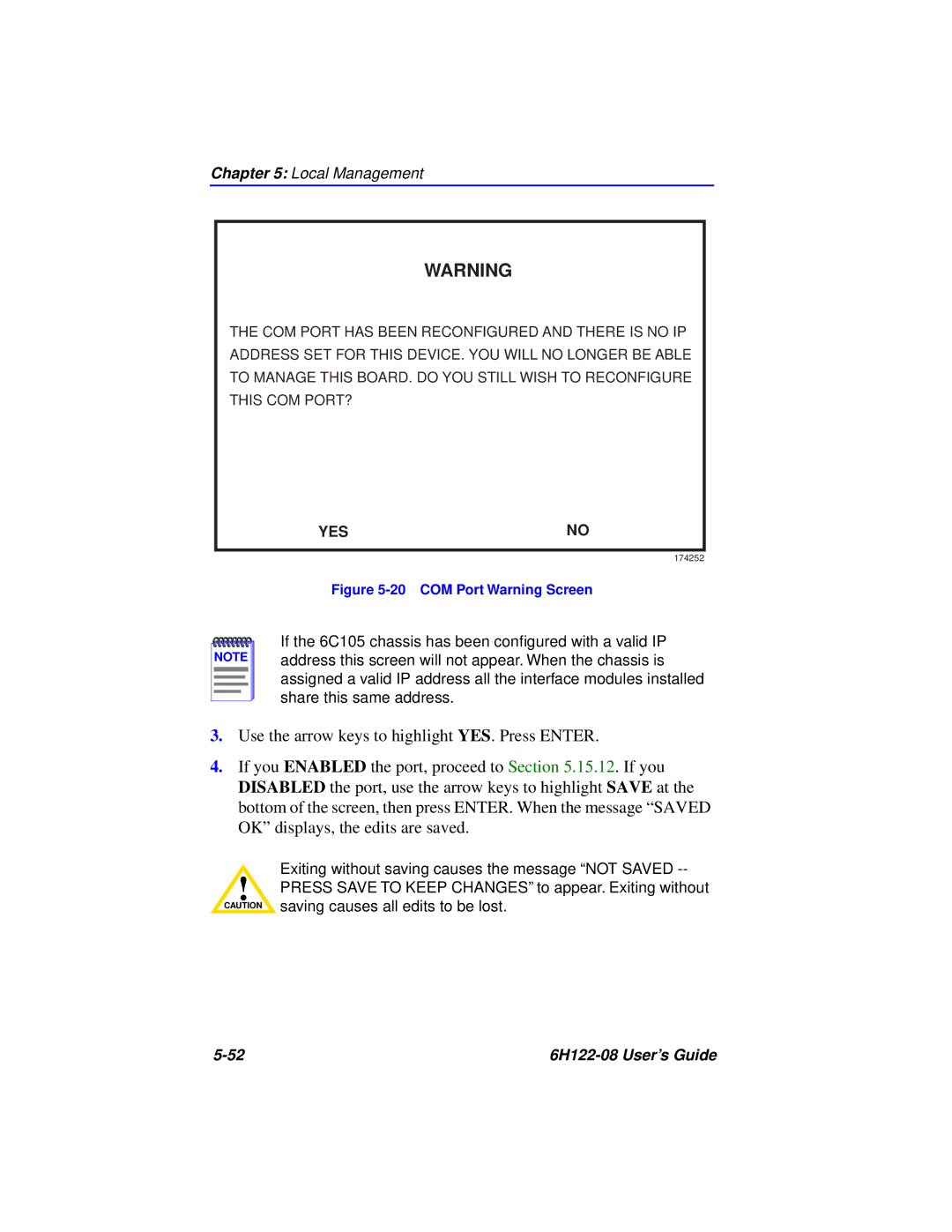 Cabletron Systems 6H122-08 manual COM Port Warning Screen 