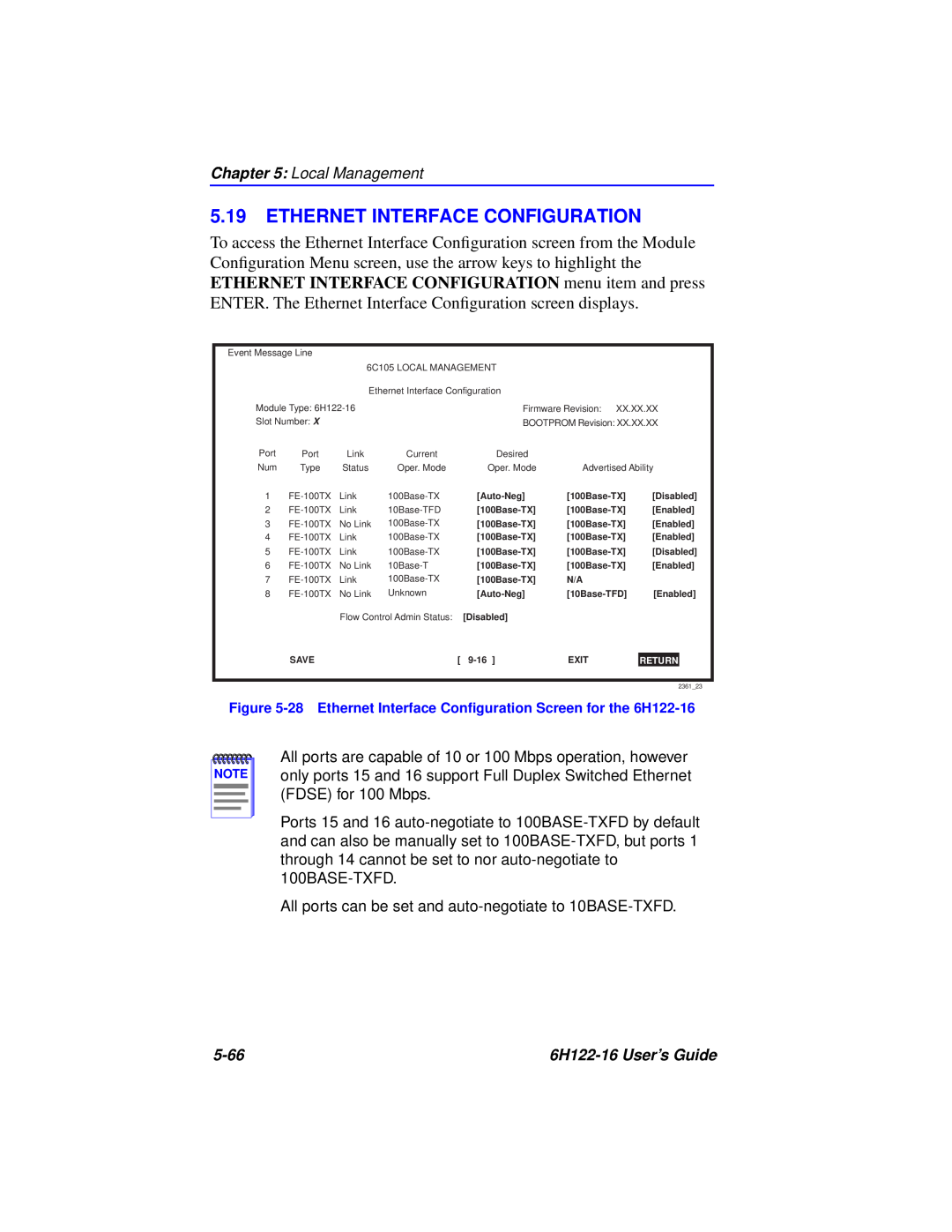 Cabletron Systems manual Ethernet Interface Configuration, Local Management, 5-66, 6H122-16 User’s Guide 