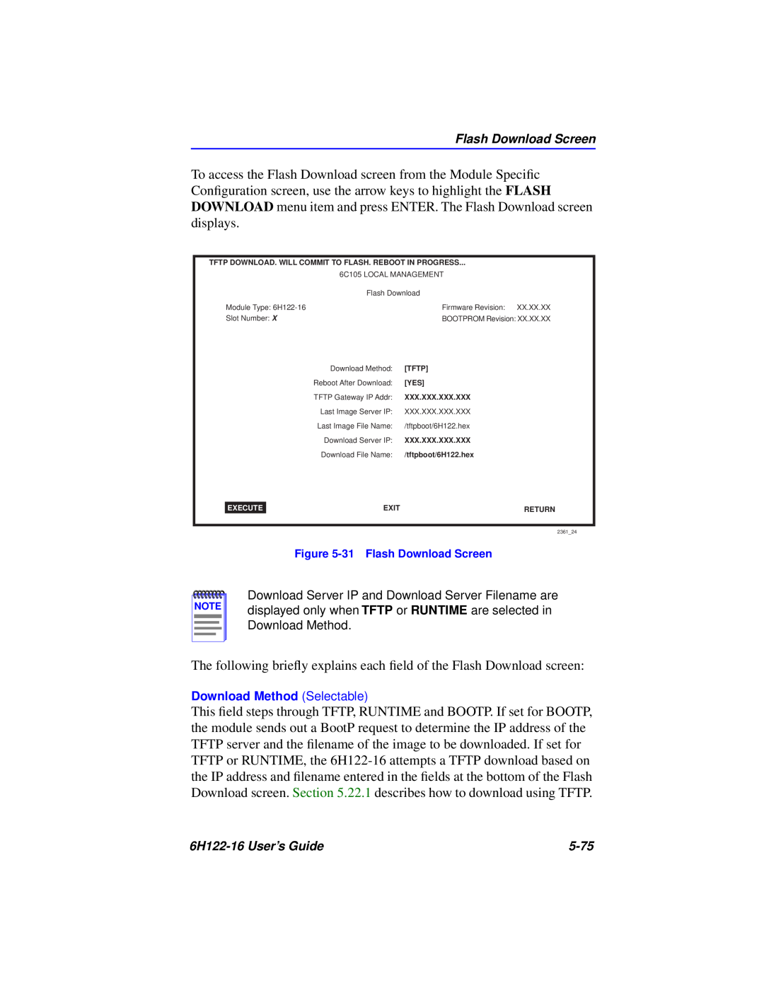 Cabletron Systems 6H122-16 manual The following brieﬂy explains each ﬁeld of the Flash Download screen 