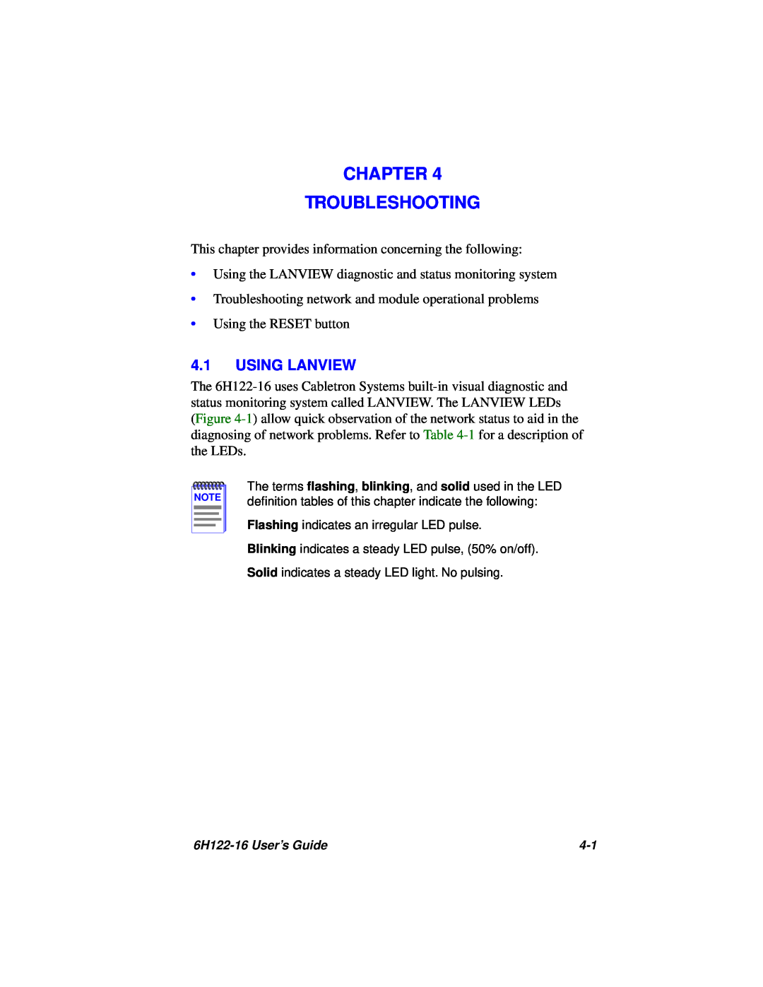 Cabletron Systems 6H122-16 manual Chapter Troubleshooting, Using Lanview 