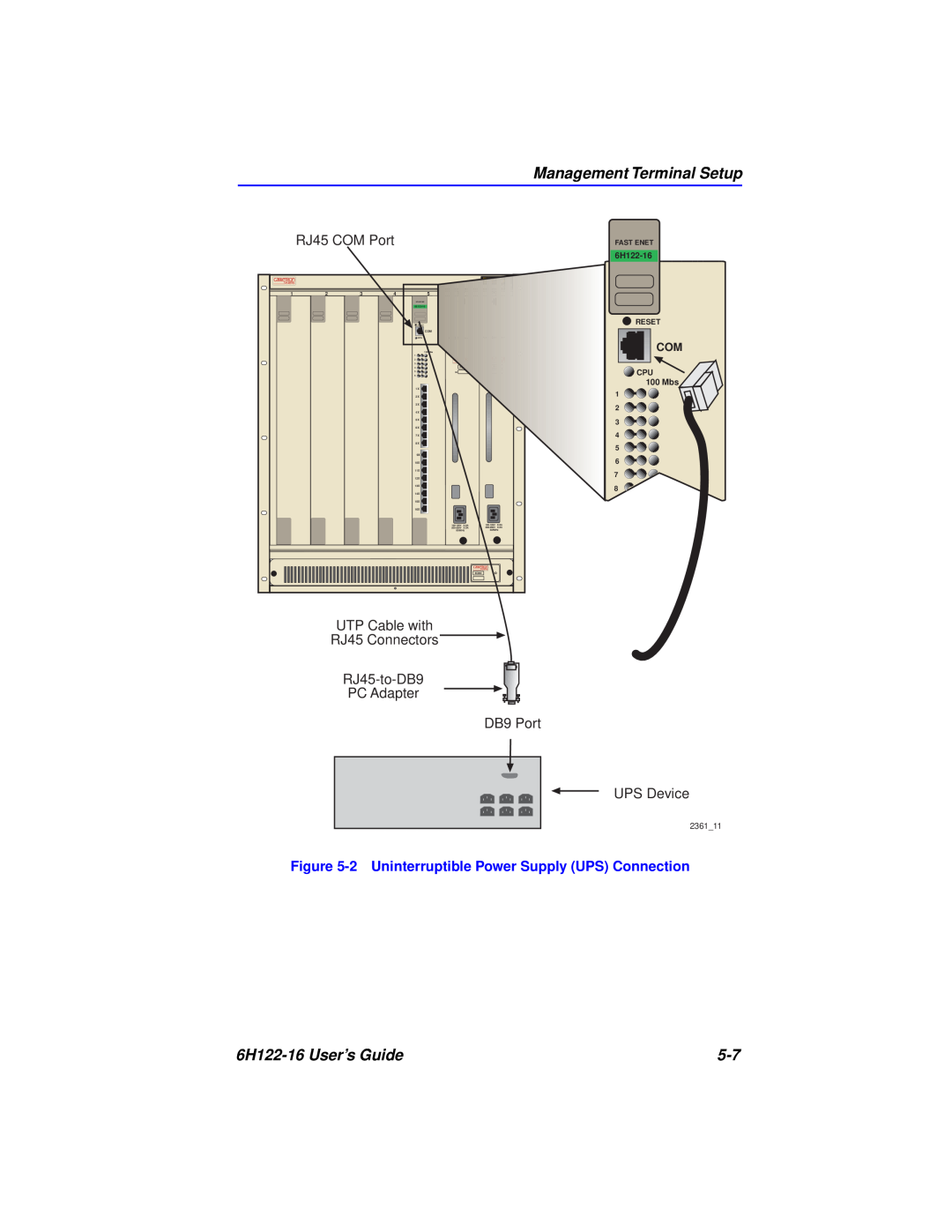 Cabletron Systems manual Management Terminal Setup, 6H122-16 User’s Guide, 2 Uninterruptible Power Supply UPS Connection 