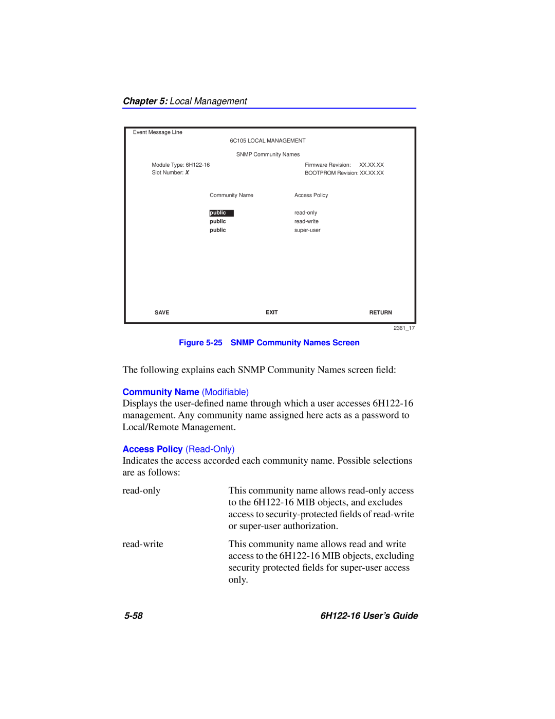 Cabletron Systems manual access to security-protected ﬁelds of read-write, access to the 6H122-16 MIB objects, excluding 