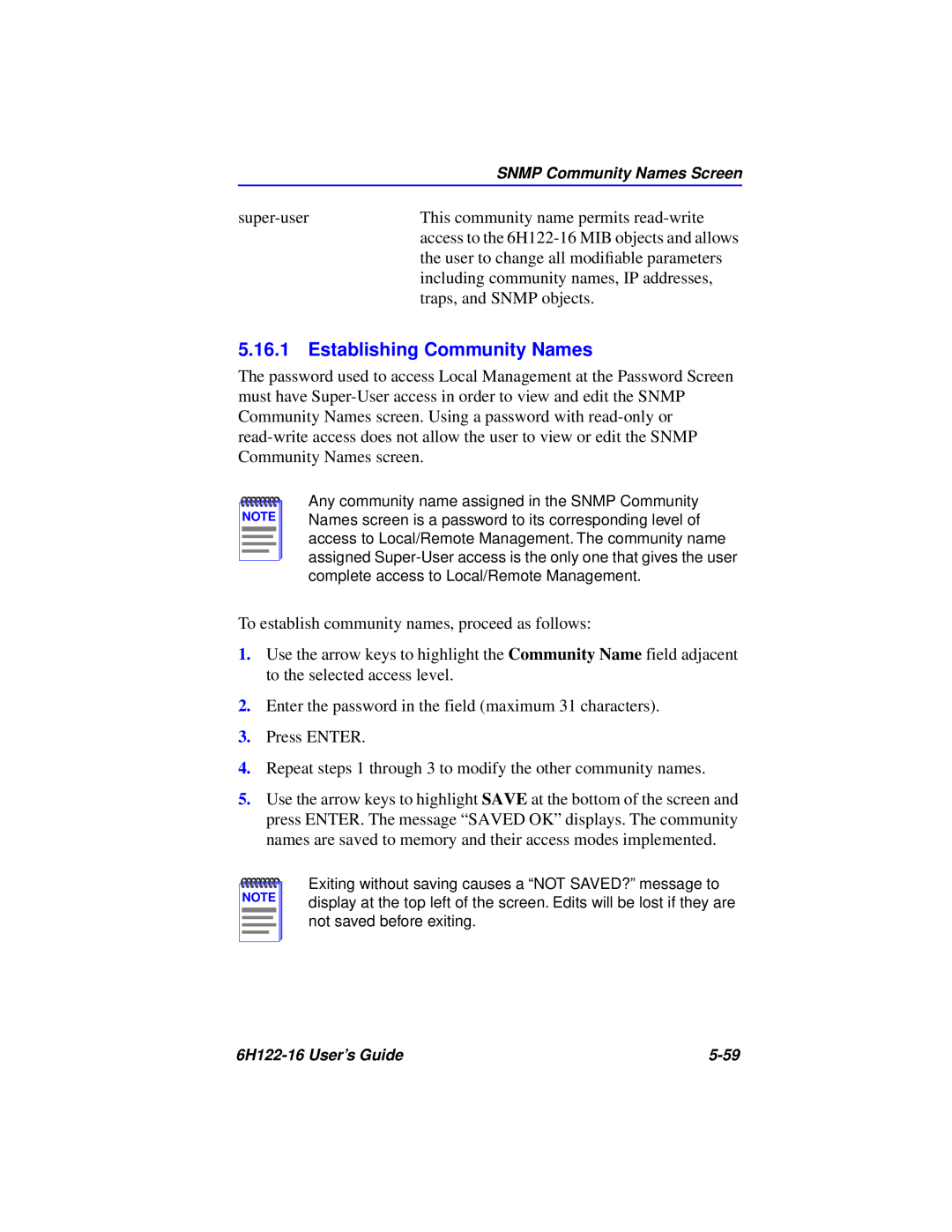 Cabletron Systems 6H122-16 manual Establishing Community Names 