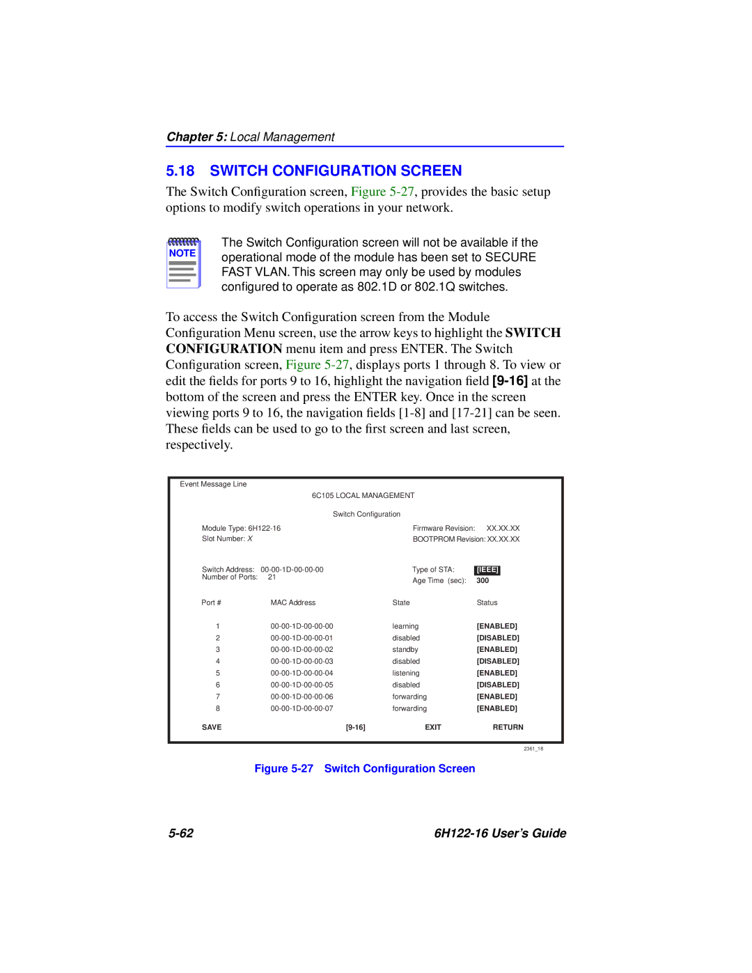 Cabletron Systems 6H122-16 manual Switch Configuration Screen, Ieee 