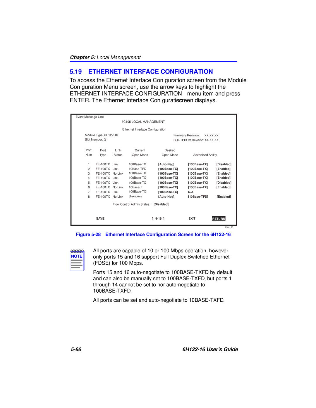 Cabletron Systems manual Ethernet Interface Configuration, Ethernet Interface Conﬁguration Screen for the 6H122-16 