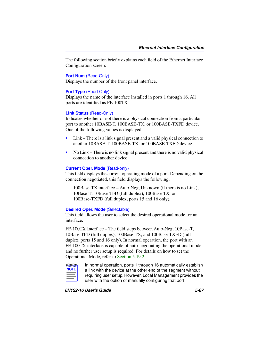 Cabletron Systems 6H122-16 manual Ethernet Interface Conﬁguration 