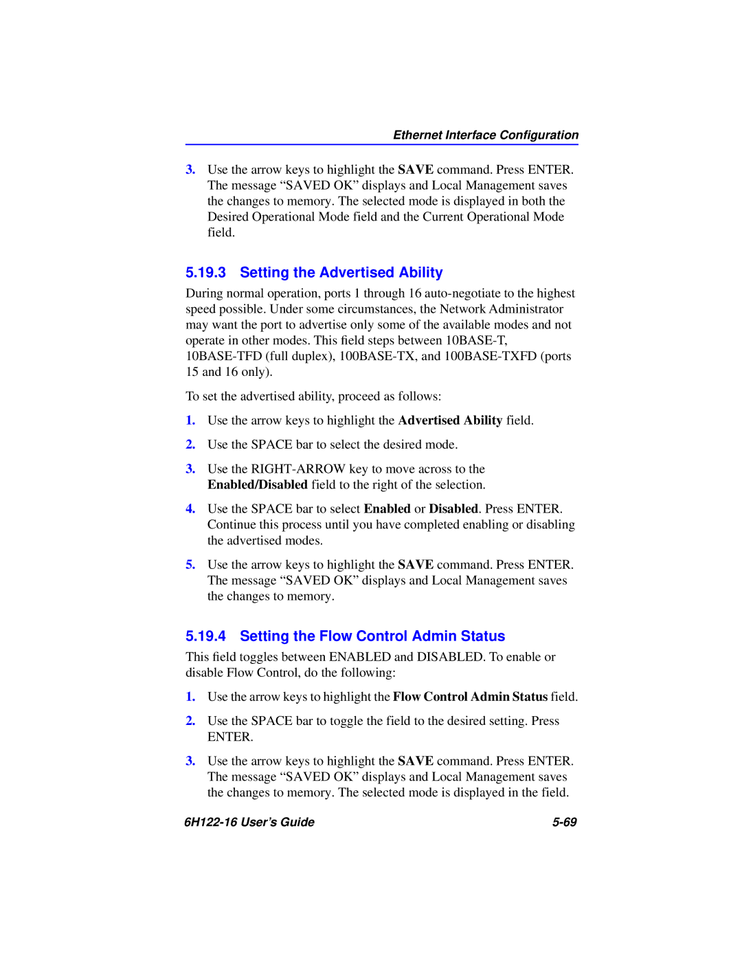 Cabletron Systems 6H122-16 manual Setting the Advertised Ability, Setting the Flow Control Admin Status 