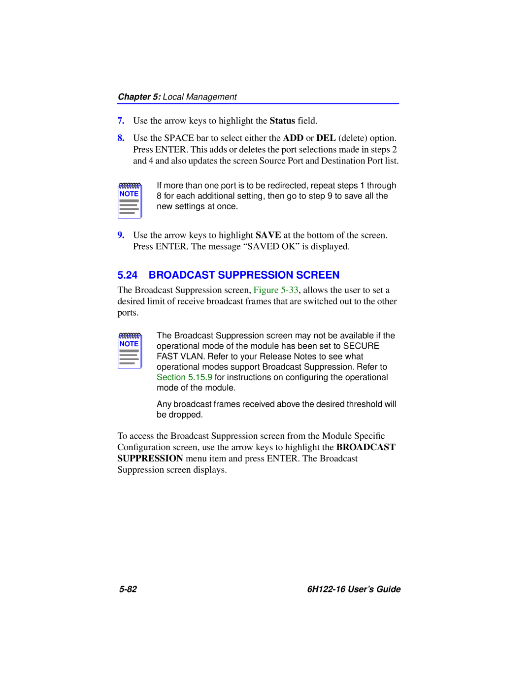 Cabletron Systems 6H122-16 manual Broadcast Suppression Screen 