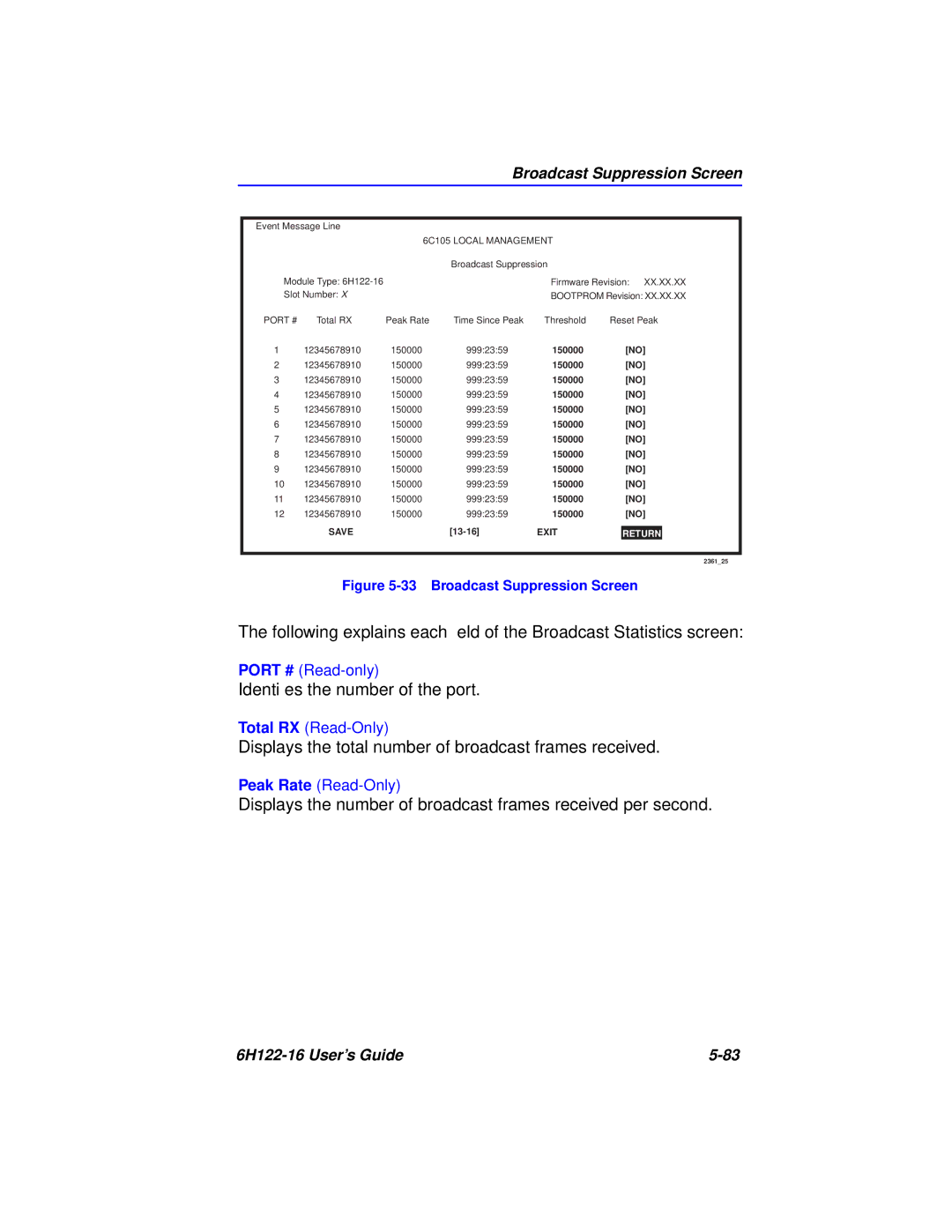 Cabletron Systems 6H122-16 manual Broadcast Suppression Screen 