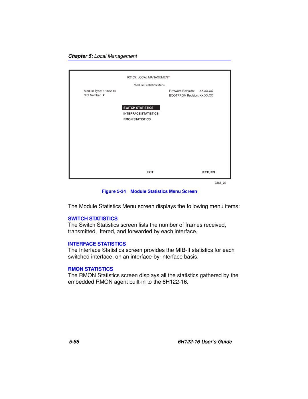 Cabletron Systems 6H122-16 manual Switch Statistics 