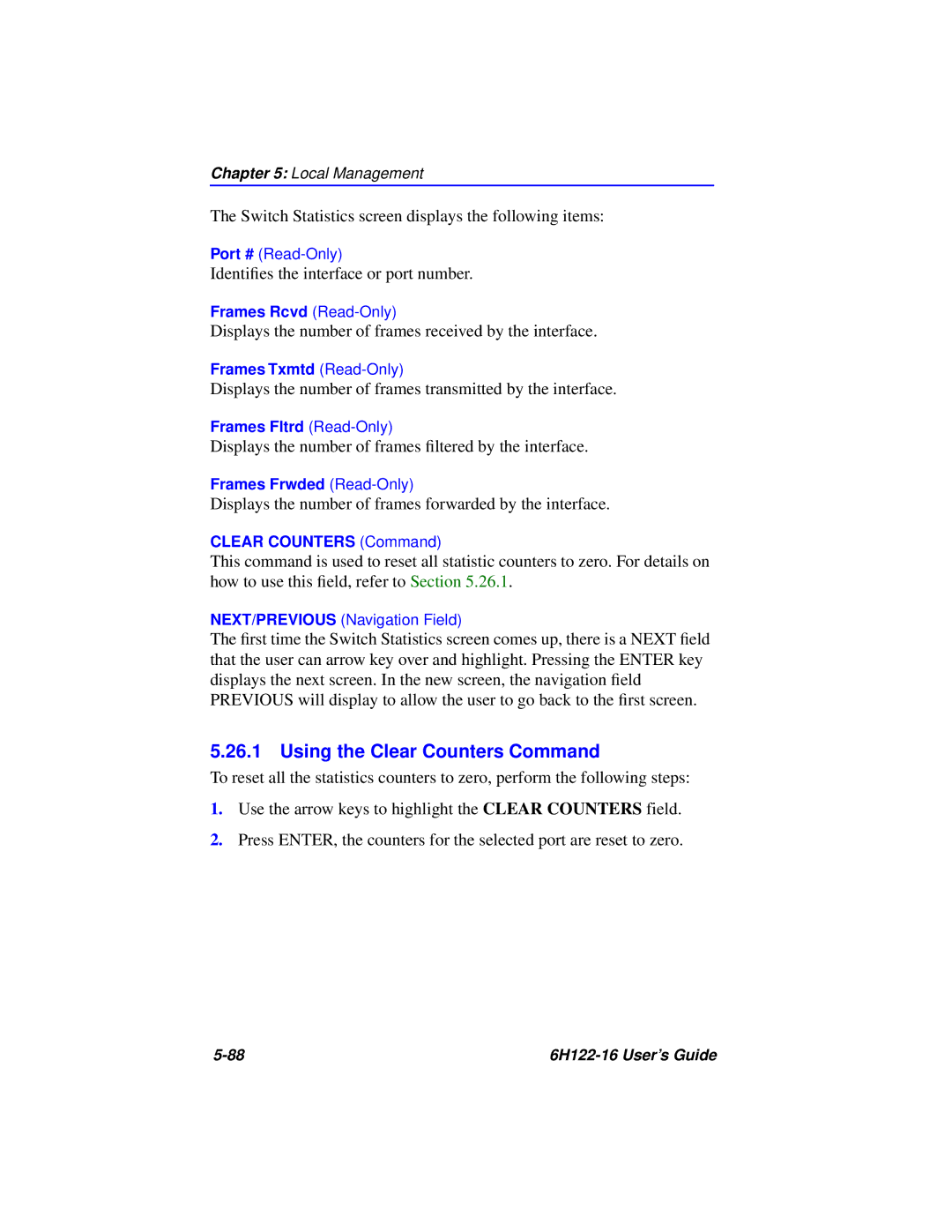 Cabletron Systems 6H122-16 manual Using the Clear Counters Command 